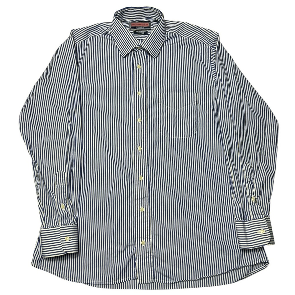 Vineyard Vines Classic Fit Dress Shirt Mens 16.5 34 Blue Stripe Button Up USA